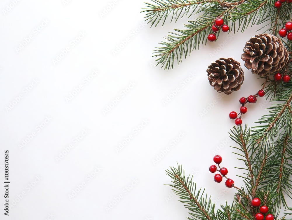 Christmas Border frame of tree branches red berries and pine cones, room for copy Christmas Border frame of tree branches red berries and pine cones, room for copy