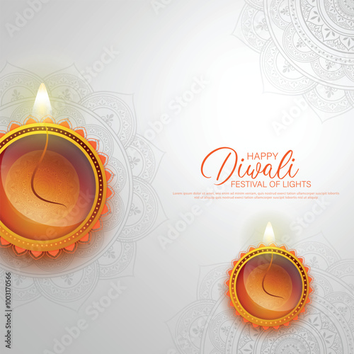 Happy Diwali - festival of lights colorful background with decorative diya lamp and rangoli.