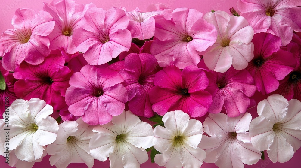 Petunias flowers on soft color background, romantic feminine composition, wedding invitation concept. Petunias flowers on soft color background, romantic feminine composition, wedding invitation concept.