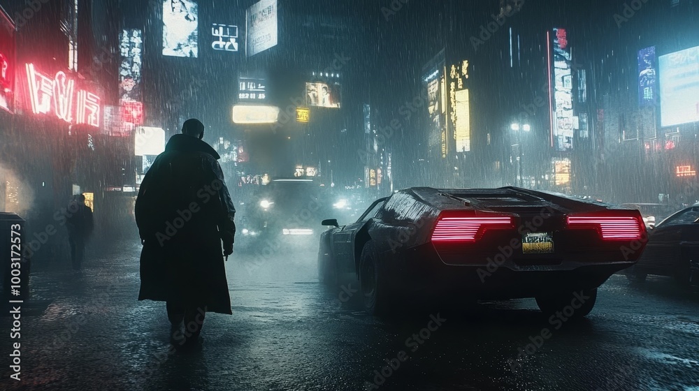 A cinematic scene set in a dark, futuristic city with towering skyscrapers, neon lights, and rain-soaked streets. The vibrant glow of technology illuminates a cyberpunk world where humanity & machine A cinematic scene set in a dark, futuristic city with towering skyscrapers, neon lights, and rain-soaked streets. The vibrant glow of technology illuminates a cyberpunk world where humanity & machine