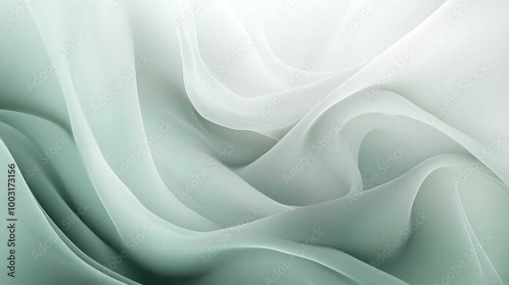 Obraz premium A mint green abstract background slide or wallpaper image, layers of waves with 3d light and shadow - air, water, energy, science, medical - natural flowing shapes with tonal textures