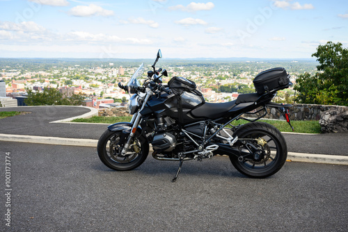 Motocycle overlooking city