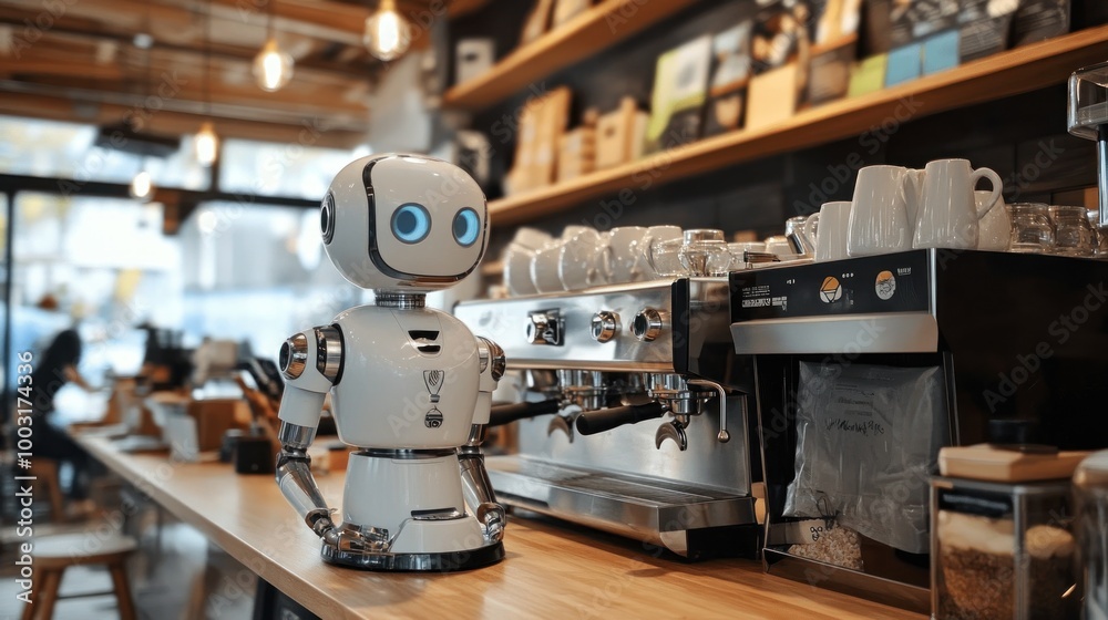 Fototapeta premium Robot Barista at a Coffee Shop