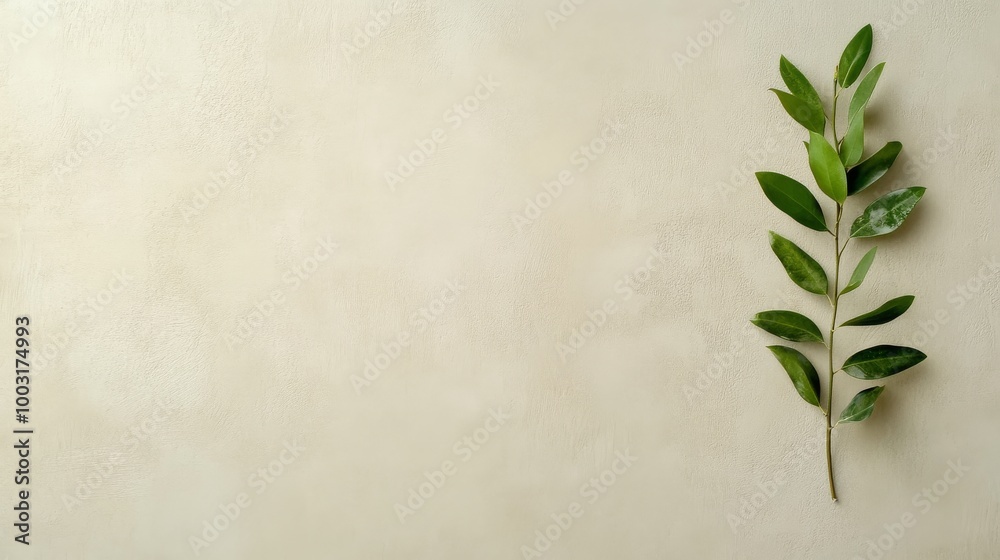 A fresh green sprig rests elegantly against a serene unadorned background evoking calm A fresh green sprig rests elegantly against a serene unadorned background evoking calm