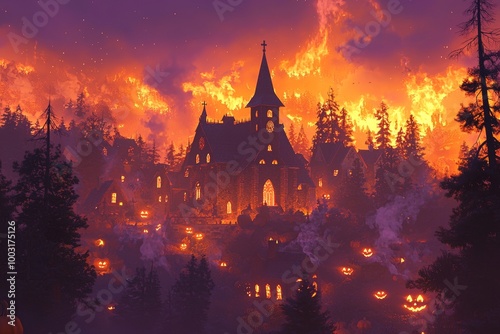 This Halloween pumpkin display depicts a forest scene that is eerily beautiful.