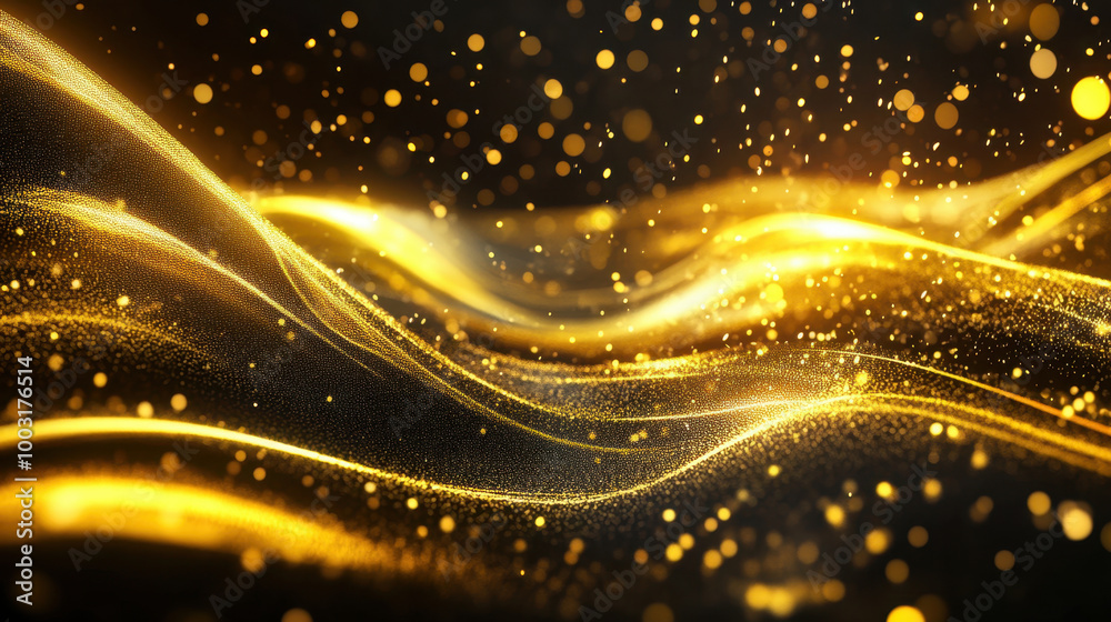 Golden waves of fabric flowing gracefully under soft light in a tranquil setting Golden waves of fabric flowing gracefully under soft light in a tranquil setting