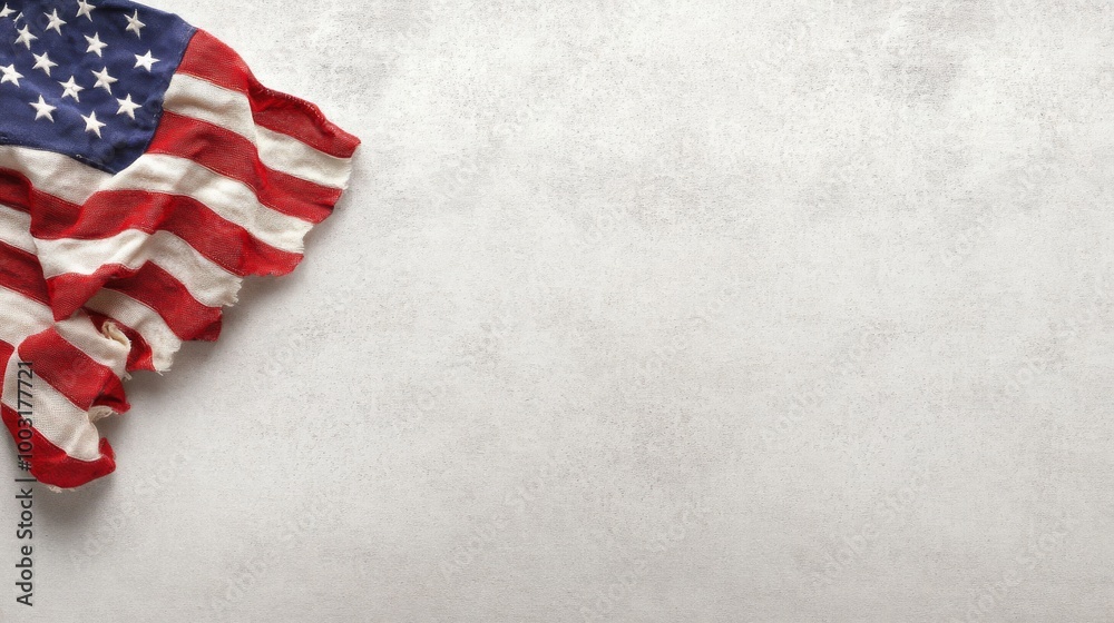 An American flag rests on a clean textured backdrop symbolizing national pride and history An American flag rests on a clean textured backdrop symbolizing national pride and history