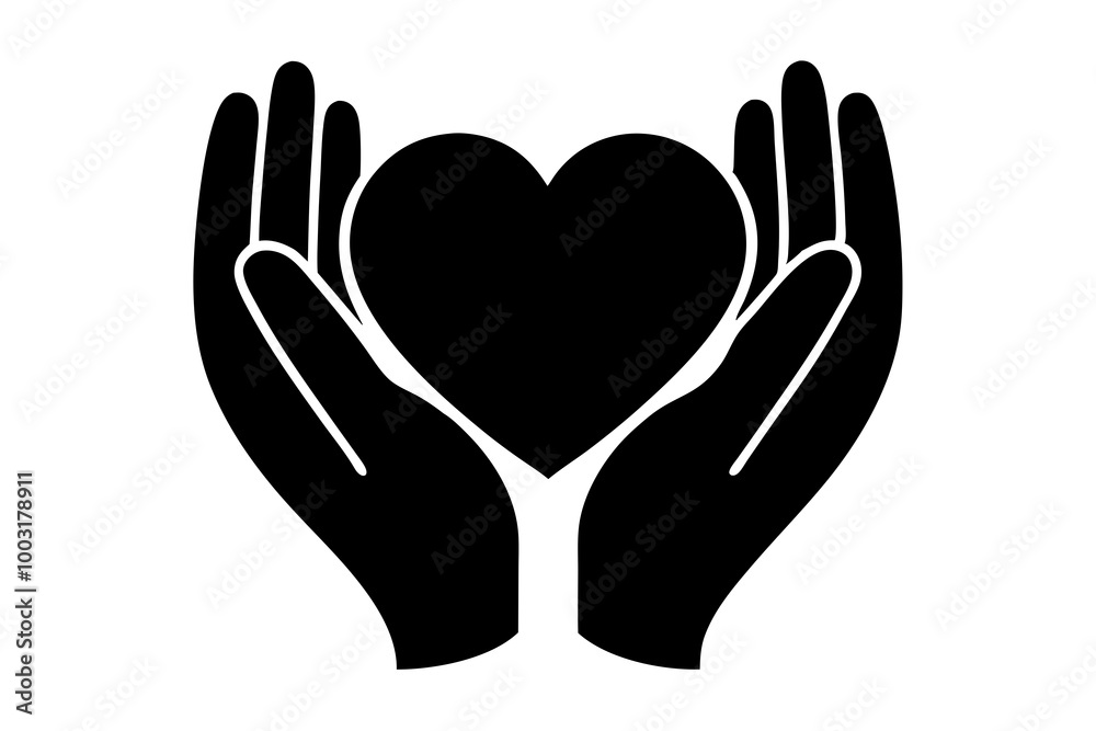 Hands holding heart line, Charity and love shape in palms symbol, Relationship sign for mobile concept and web design. silhouette black vector illustration Hands holding heart line, Charity and love shape in palms symbol, Relationship sign for mobile concept and web design. silhouette black vector illustration