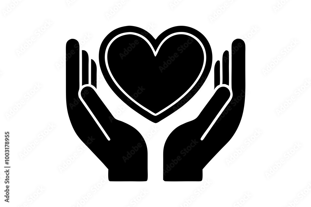 Hands holding heart line, Charity and love shape in palms symbol, Relationship sign for mobile concept and web design. silhouette black vector illustration Hands holding heart line, Charity and love shape in palms symbol, Relationship sign for mobile concept and web design. silhouette black vector illustration