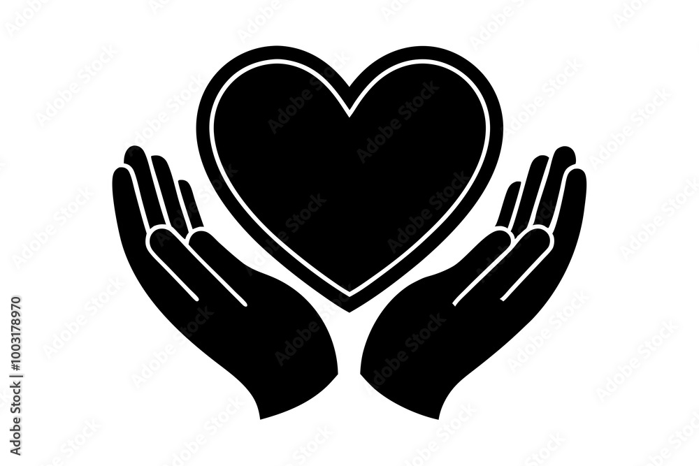 Hands holding heart line, Charity and love shape in palms symbol, Relationship sign for mobile concept and web design. silhouette black vector illustration Hands holding heart line, Charity and love shape in palms symbol, Relationship sign for mobile concept and web design. silhouette black vector illustration