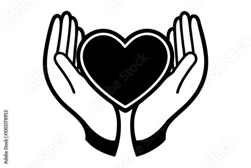 Hands holding heart line and solid icon. Charity and love shape in palms symbol, line art, Relationship sign for mobile concept and web design. Vector graphics