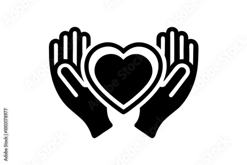 Hands holding heart line, Charity and love shape in palms symbol, Relationship sign for mobile concept and web design. silhouette black vector illustration