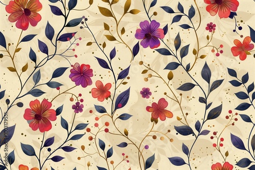 A floral patterned background with a variety of flowers in different colors