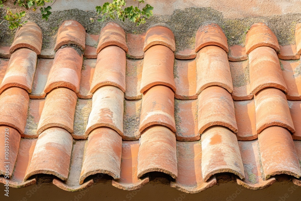 Terracotta roof tiles in a rustic setting showcasing traditional architecture under natural light Terracotta roof tiles in a rustic setting showcasing traditional architecture under natural light