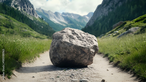 A heavy boulder in front of a narrow path, symbolizing obstacles in emotional healing. Emotional obstacles.


