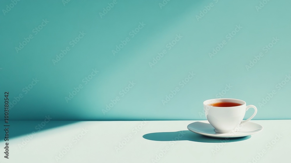 A delicate porcelain cup with tea sits quietly waiting for a moment of calm and reflection A delicate porcelain cup with tea sits quietly waiting for a moment of calm and reflection