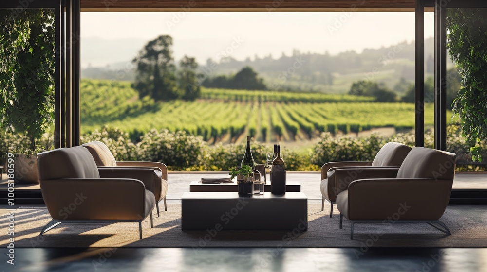 Fototapeta premium Serene Vineyard Retreat with Panoramic Views