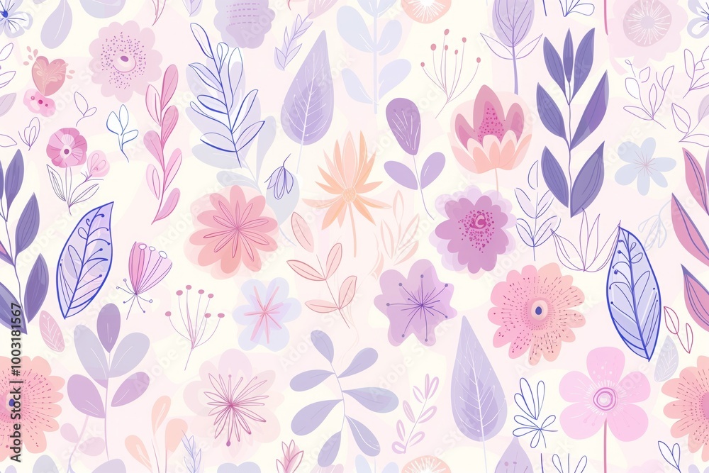 Fototapeta premium A colorful floral pattern with purple and yellow flowers