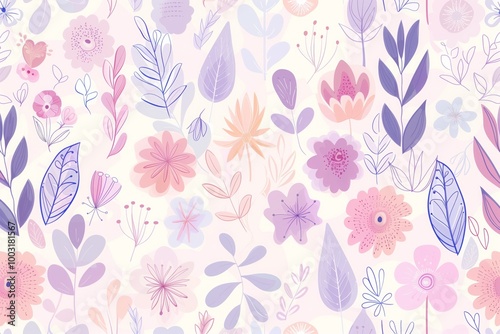 A colorful floral pattern with purple and yellow flowers
