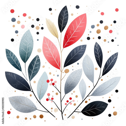 Colorful botanical illustrations featuring diverse leaf shapes and patterns o...