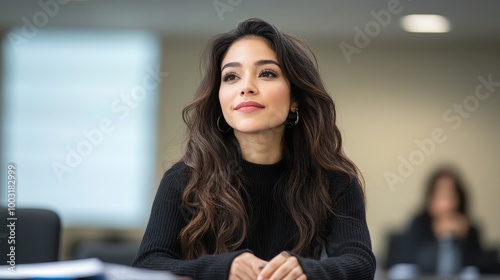Thoughtful Young Woman in a Modern Office Setting