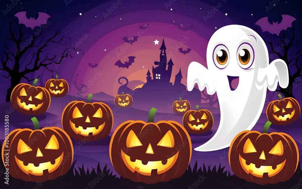 Purple Halloween Symbols: Pumpkin, Bat, Ghost Flat Style Vector Purple Halloween Symbols: Pumpkin, Bat, Ghost Flat Style Vector