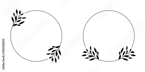 Szablony ramek z wzorem roślinnym motywem w prostym stylu z listkami - zaproszenia ślubne, gratulacje, baby shower, pocztówki, kartki urodzinowe, kartki z życzeniami, dzień kobiet.