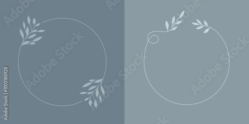 Szablony ramek z wzorem roślinnym motywem w prostym stylu z listkami - zaproszenia ślubne, gratulacje, baby shower, pocztówki, kartki urodzinowe, kartki z życzeniami, dzień kobiet.