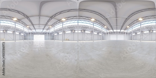 Full spherical hdri panorama 360 degrees of empty exhibition space. backdrop for exhibitions and events. Tile floor. Marketing mock up. 3D render illustration	