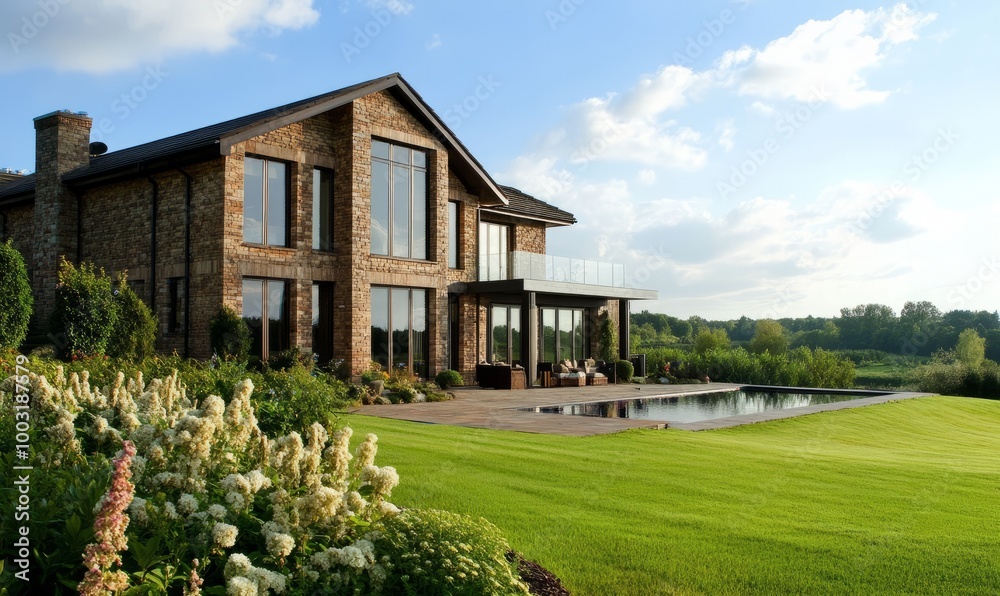 Contemporary rich exterior of luxury country house Contemporary rich exterior of luxury country house