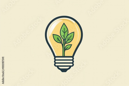 Simple  logo of an LED light bulb with a green leaf symbolizing eco-friendly energy on a solid background photo