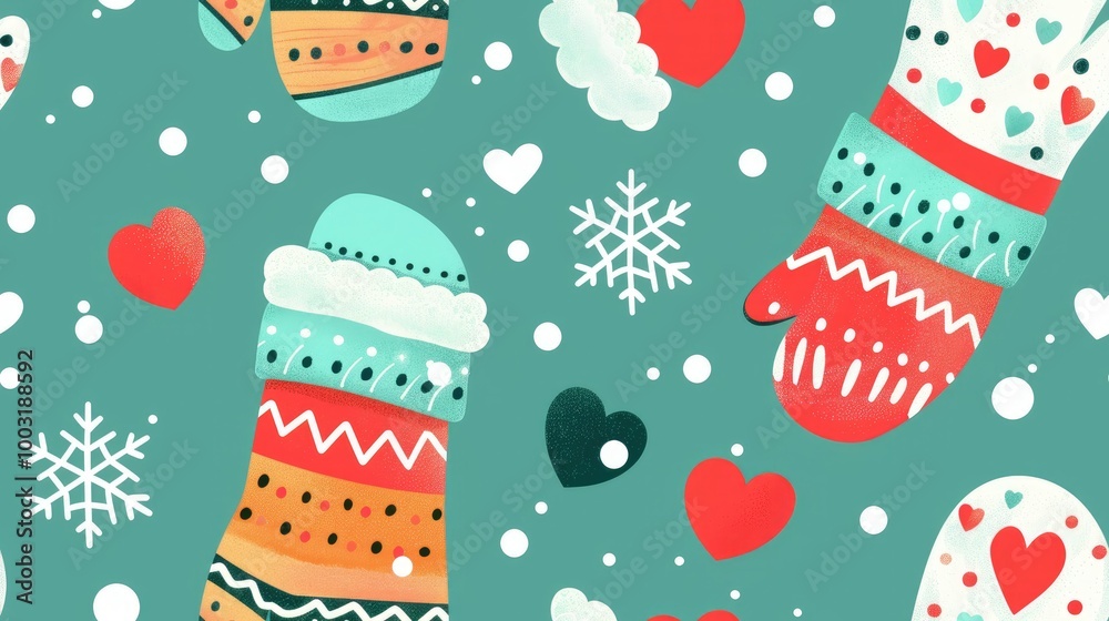 Cute Christmas gloves seamless pattern Cute Christmas gloves seamless pattern