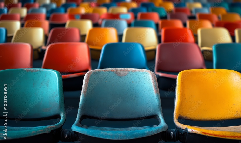 Naklejka premium Empty row of chairs in stadium