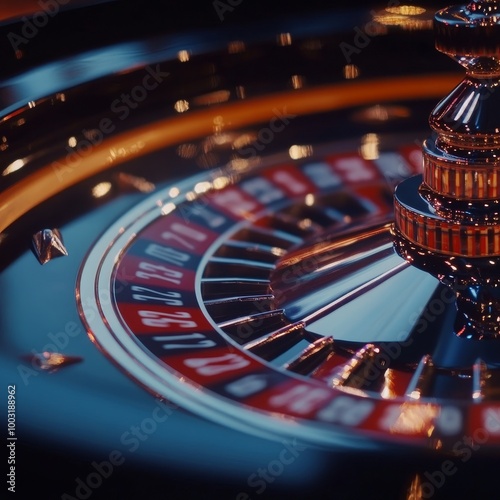 Casino roulette wheel close-up. Casino gambling concept. photo