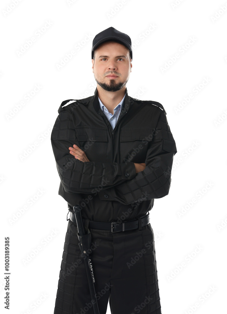 Young security guard in uniform isolated on white Young security guard in uniform isolated on white