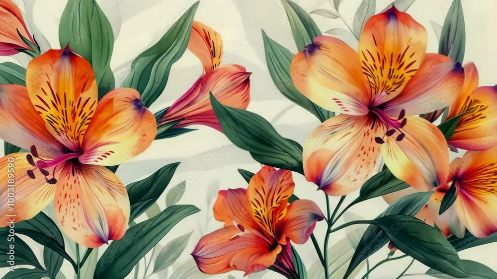 A close-up of orange and yellow flowers with green leaves A close-up of orange and yellow flowers with green leaves