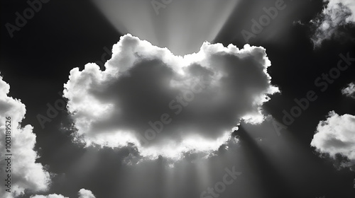 A cloud with a silver lining breaking through dark clouds, symbolizing optimism. Silver lining.


