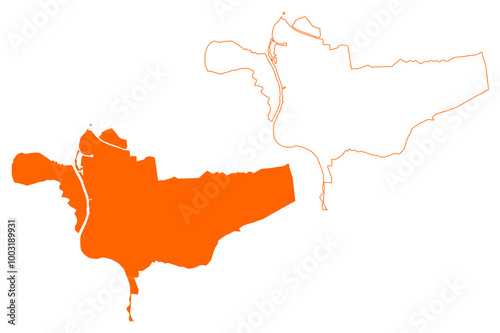 Zutphen city and municipality (Kingdom of the Netherlands, Holland, Gelderland or Guelders province) map vector illustration, scribble sketch Zutphen map