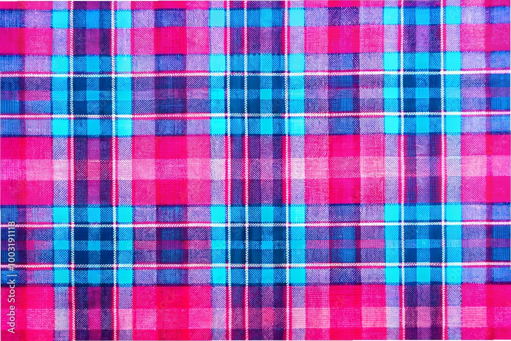 Fototapeta premium A colorful plaid fabric with blue and pink colors