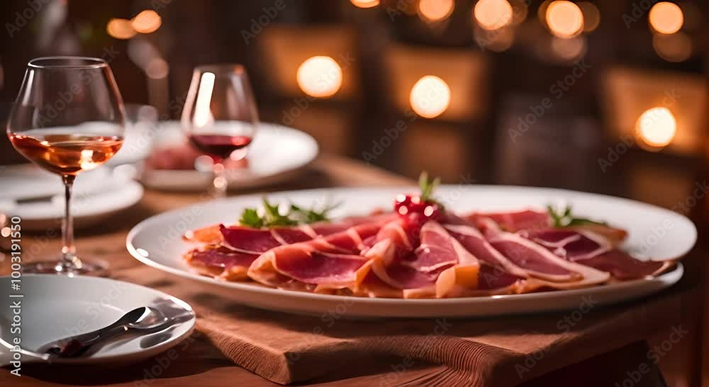 Dish with Spanish Iberian ham.