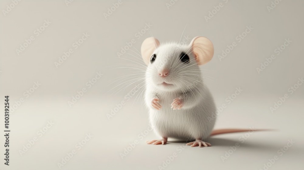 Cute White Mouse Standing on Smooth Surface Cute White Mouse Standing on Smooth Surface