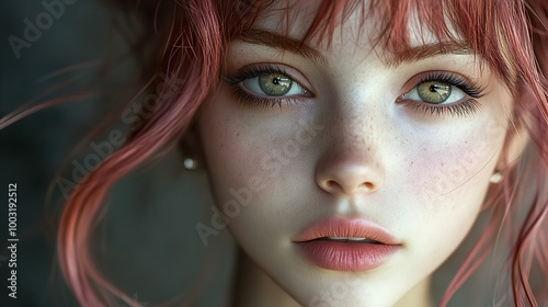 Close-up Portrait of a Woman with Green Eyes and Red Hair