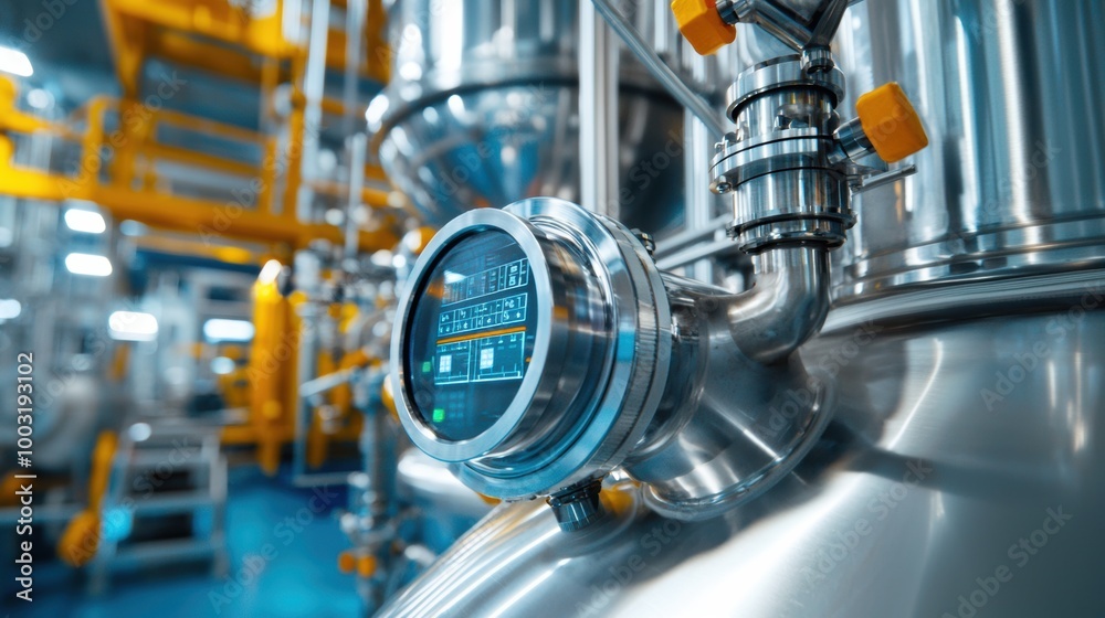 Industrial Equipment with Pressure Gauge in Factory Setting Industrial Equipment with Pressure Gauge in Factory Setting