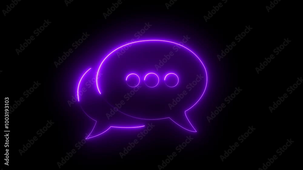 Message icon animation by purple color neon on black background. Message icon animation by purple color neon on black background.