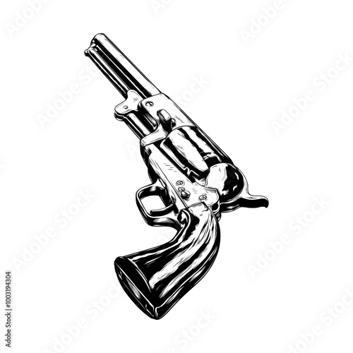 vector line art drawing illustration of a gun