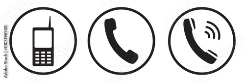 Ringing phone icon set. Telephone call sign. Smartphone ringing symbol on Transparent background. Vector illustration