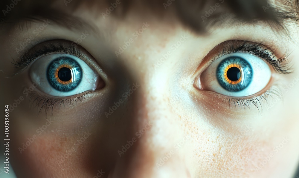 Bright, wide-eyed expression of surprise and wonder Bright, wide-eyed expression of surprise and wonder