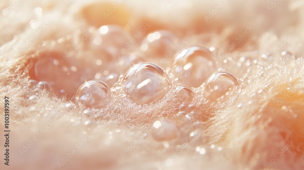 Fototapeta premium Bubbles on soft fabric, close-up view