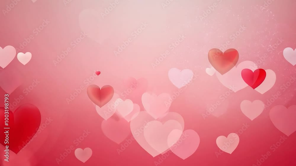 Animation of red and pink hearts floating upwards on a blurry pink background Animation of red and pink hearts floating upwards on a blurry pink background