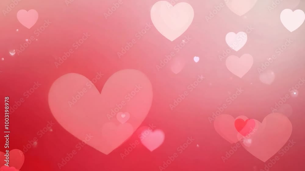 Dreamy scene unfolds with red and pink hearts floating against a soft, blurry pink background. A large pink heart gradually emerges at the center, enhancing the romantic atmosphere Dreamy scene unfolds with red and pink hearts floating against a soft, blurry pink background. A large pink heart gradually emerges at the center, enhancing the romantic atmosphere